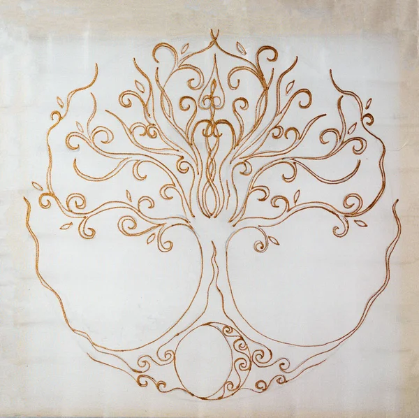 Árbol de la vida símbolo sobre fondo ornamental estructurado, yggdrasil. —  Fotos de Stock