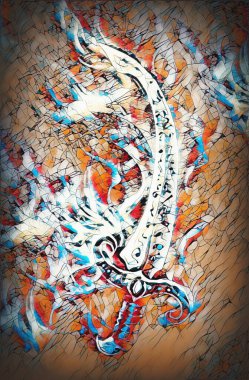 Noktalı Süslü Kılıç, Orijinal resim ve bilgisayar kolajı.