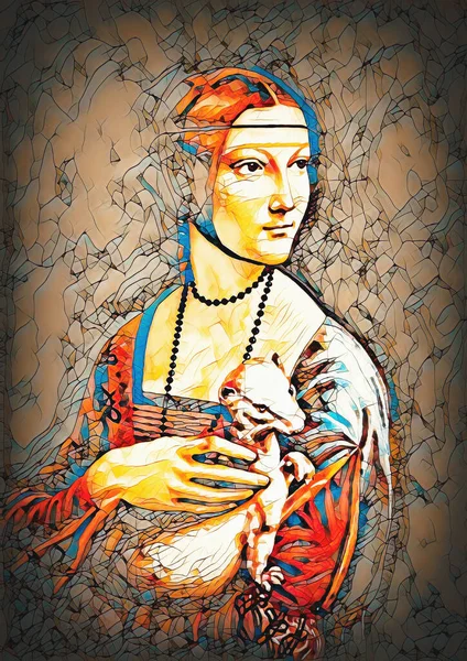 Ma propre reproduction de la peinture Lady with an Ermine de Léonard de Vinci. Effet graphique. — Photo