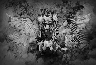 Saç bandı ve geyik kafatasına sahip güzel bir şaman..