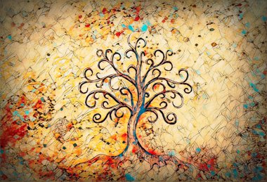 tree of life symbol on structured background, yggdrasil. clipart