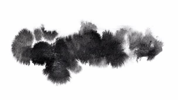 Αφηρημένες μαύρες πιτσιλιές σε λευκό χαρτί υδατογραφίας. μονόχρωμη εικόνα. Φωτογραφία κίνησης. — Αρχείο Βίντεο