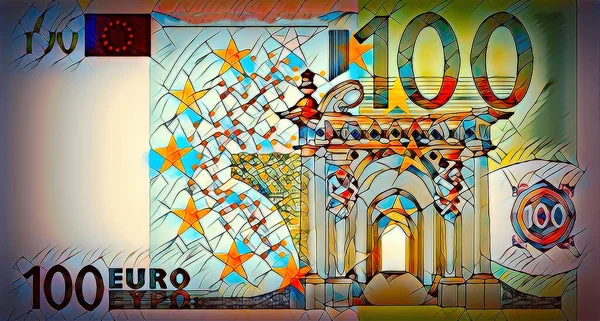 Nota de 100 euros e efeito mosaico. — Fotografia de Stock