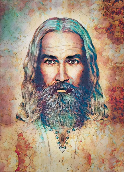 Arte do velho Jesus, contacto visual. Conceito espiritual. — Fotografia de Stock