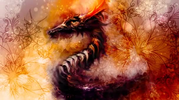 Alter Drache und Ornament und sanft verschwommener Aquarell-Hintergrund. — Stockvideo