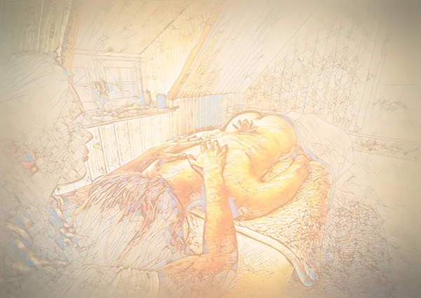 Masaje de una mujer hermosa, cuidado del cuerpo. Efecto de pintura. —  Fotos de Stock