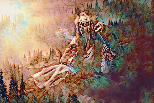 Beautiful shamanic girl in the nature. — Stock Photo, Image