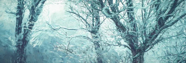 Magic frozen trees and painting effect. — Stock Photo, Image