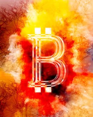 Bitcoin kripto para kavramı ve süsler ve yumuşacık suluboya arkaplan.