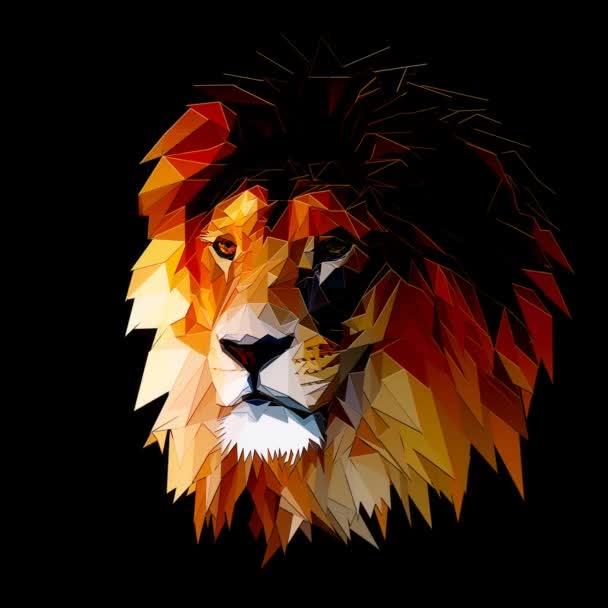 Portrait graphique tête de lion avec effet polygonal sur fond abstrait. — Video