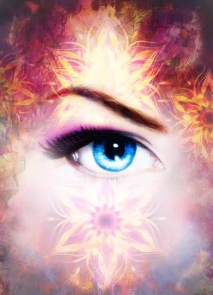 Kvinna öga och Mandala, Abstrakt färg bakgrund och öken crackle. — Stockvideo