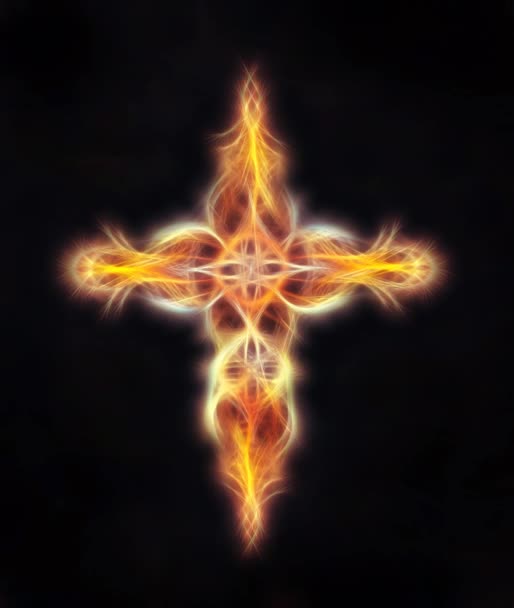 Ornamentales filigranes Kreuzsymbol mit sakralen Mustern, fraktale Wirkung. — Stockvideo