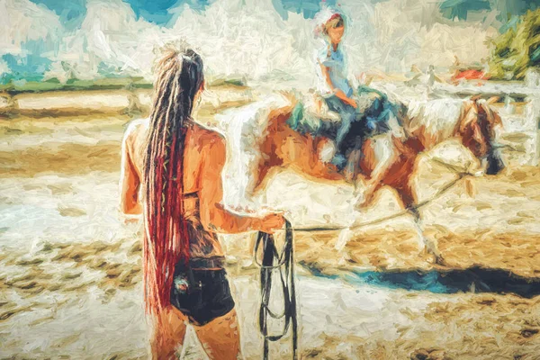 Fille forme cheval par une belle journée d'été. Effet peinture. — Photo