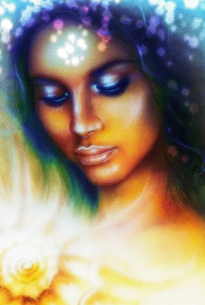 Porträt einer jungen indischen Frau mit geschlossenen Augen beim Meditieren — Stockfoto