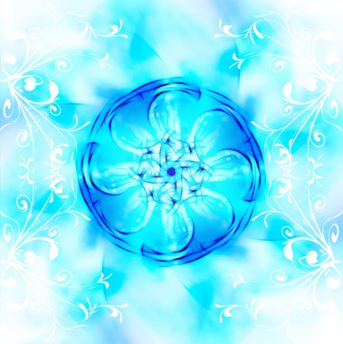 Dekoratif fraktal wallpaper - mavi ışık, arka plan beyaz süsleme ile karmaşık desenleri