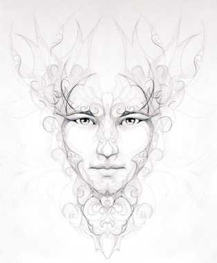 Adam yüz, portre kağıt göz teması üzerinde soyut süs doğrusal çizim