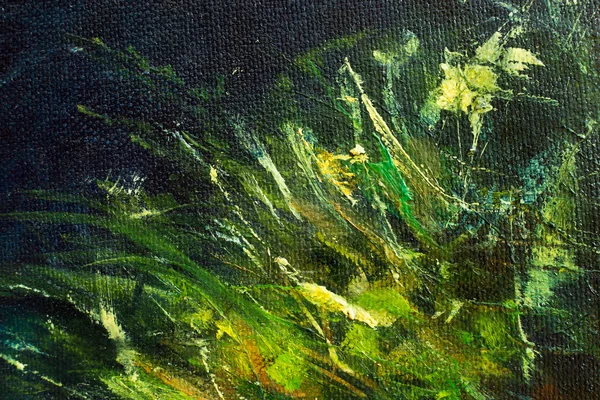 Pittura ad olio di colore, pianta verde su sfondo scuro — Foto Stock