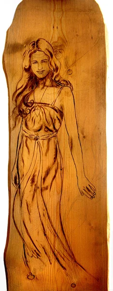 Engel Frau Sepia Malerei auf Holz — Stockfoto