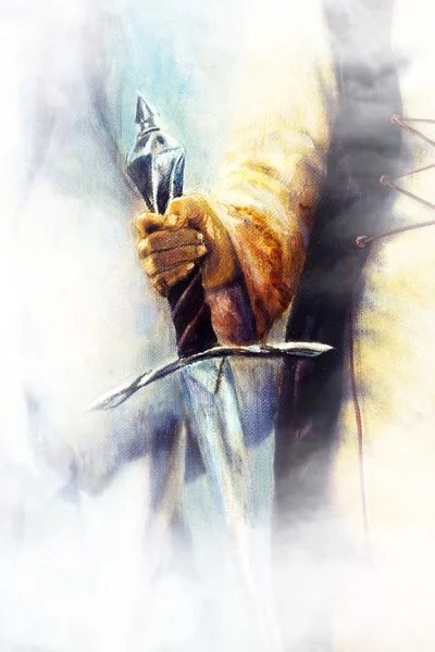  ortaçağ kılıç kadın el renk resim arka plan üzerinde