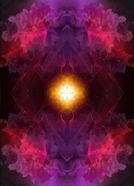 Bela flor ornamental fractal com mandala emanando luz — Fotografia de Stock