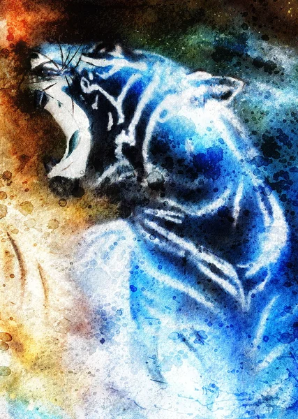 Живопис абстрактний колаж тигра на кольоровому просторі тварини дикої природи . — стокове фото