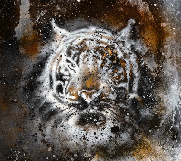 Collage de tigre sobre fondo abstracto de color, estructura de óxido, animales de vida silvestre — Foto de Stock