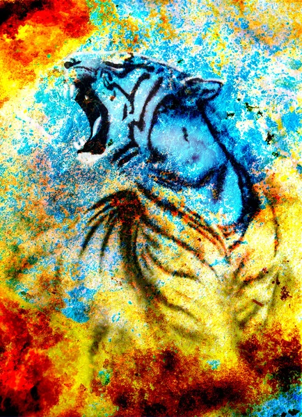 Peinture collage abstrait tigre sur fond abstrait couleur , — Photo