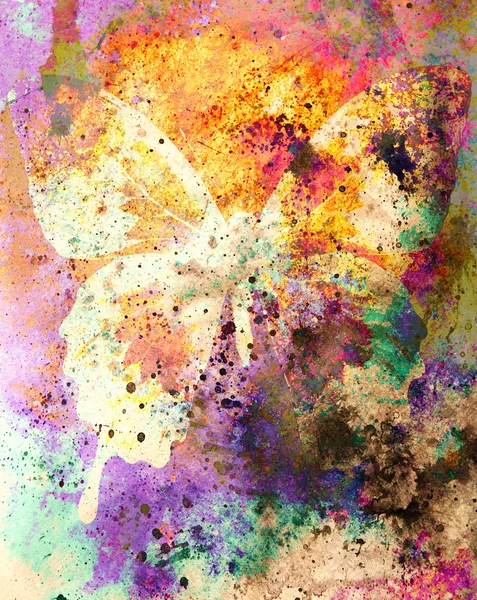 Mariposa de color, ilustración y medio mixto, fondo abstracto, efecto óxido vintage —  Fotos de Stock