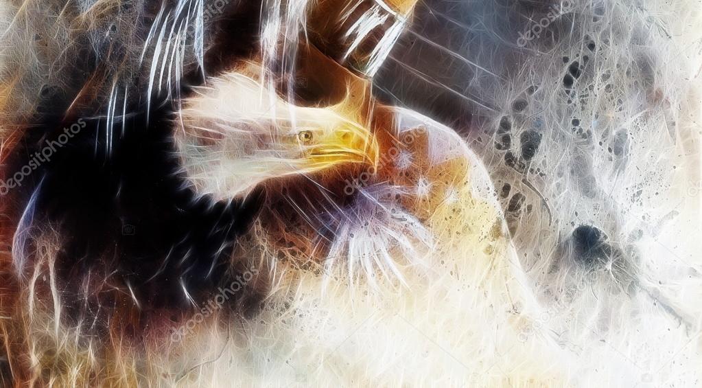 Native abstract color background with wild animals eagle,  fractal effect