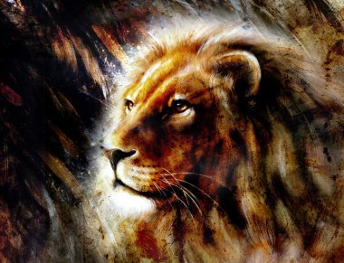 Bir majesticaly huzurlu ifade, profil portre ile aslan baş güzel resim.