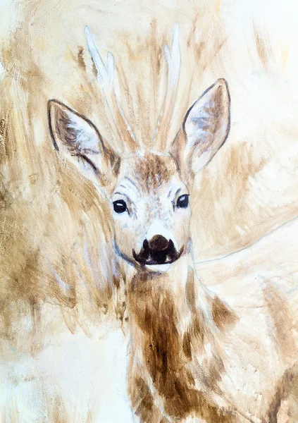 Tête de cerf sépia croquis peinture — Photo