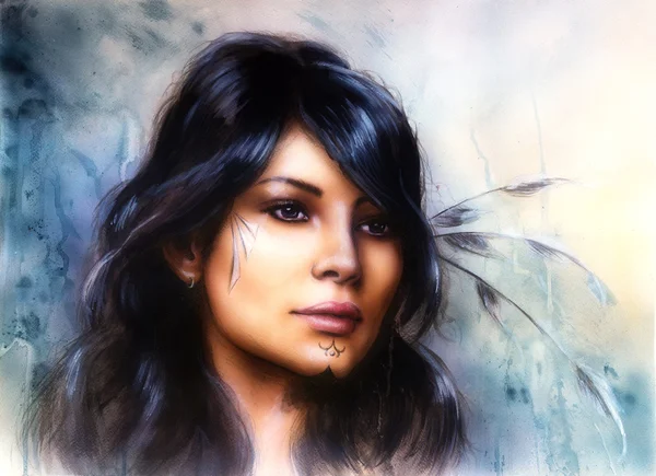 Tüy, yapılandırılmış soyut background.vintage kağıt, vintage resim üzerinde süs dövme ile olan Hintli kadın