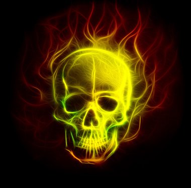 Skull fractal ornament background with airbrush coloor painting. clipart