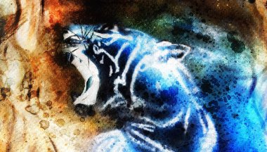 Resim soyut kaplan kolaj renk alanı arka planda, vahşi hayvanlar.