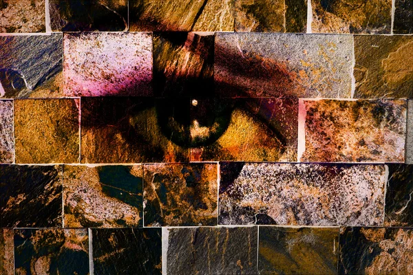 Woman eye, on wall structure background. The brick painting concept. — Stock Photo, Image