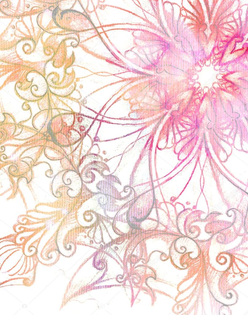 pink ornament Mandala and fractal color effect. 