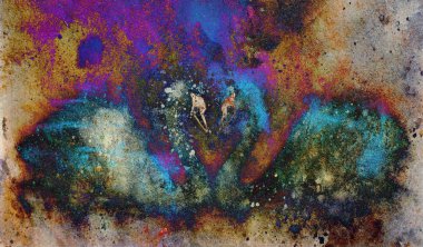 Soyut yapı arka plan üzerinde romantik iki Kuğu.