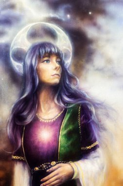 Alan, süsler ile fantastik kadın renk resim.