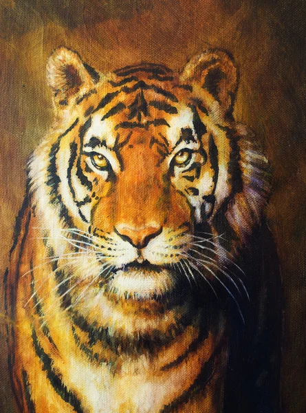 Tiger head, color oil painting on canvas. — Stock Photo, Image