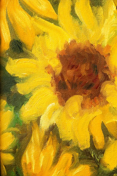 Güneşli ayçiçeği Yağlıboya Resim tuval üzerine. — Stok fotoğraf