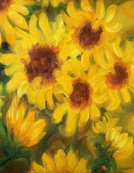 Girasoles soleados pintura al óleo sobre lienzo . — Foto de Stock