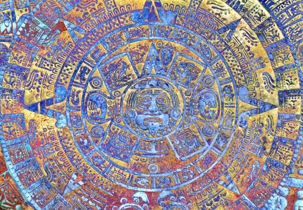 Ancient Mayan Calendar, abstract color Background. โ Stock Photo ...