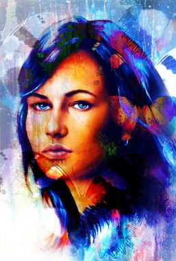 Kadın melek yüzü ve bir kelebek. Yapı ve renk kolaj sanat