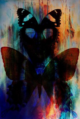  bir kelebek, karışık orta, renkli arka planı gösteren resim