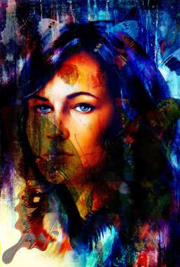 Kadın melek yüzü ve bir kelebek. Yapı ve renk kolaj sanat