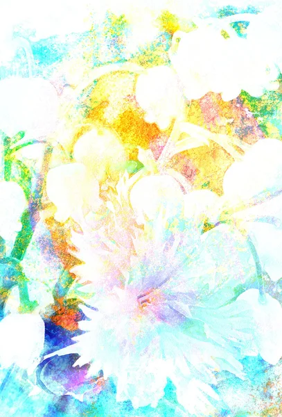 Wunderschöne verschiedene Blumen, Aquarellmalerei, PC-Collage — Stockfoto