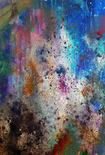 Fondos de color abstracto, collage de pintura con manchas, estructura oxidada y adornos — Foto de Stock