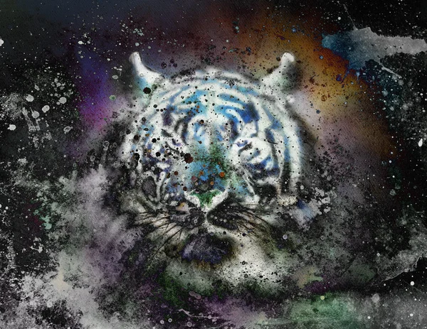 Collage de tigre sobre fondo abstracto de color, estructura de óxido, animales de vida silvestre — Foto de Stock