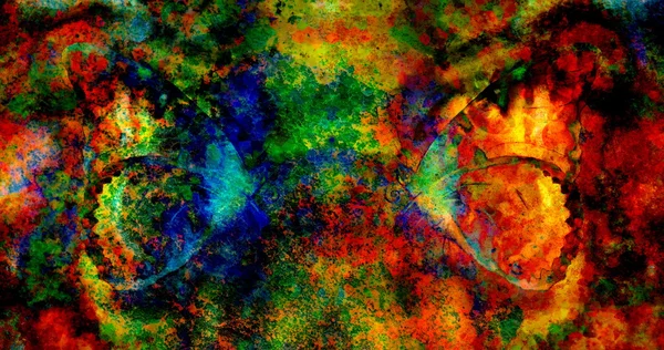Ilustración de mariposas de color, medio mixto, fondo de color abstracto — Foto de Stock