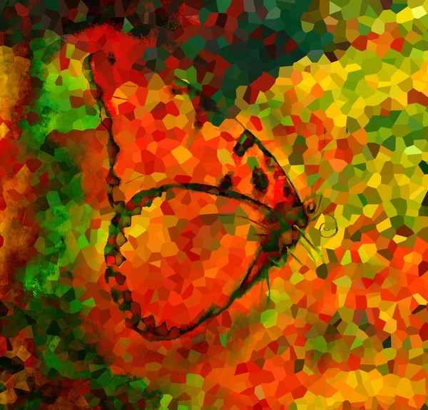 Illustration of a  color butterfly, mixed medium, abstract color background — Stockfoto